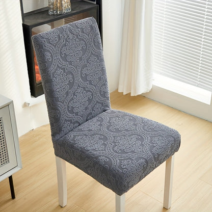 Dining Chair Covers Stretch Velvet Washable Removable Slipcovers Set of 4 or 6 for Kitchen Home Hotel Banquet — Elastic Band Silver Fox Velvet 200GSM