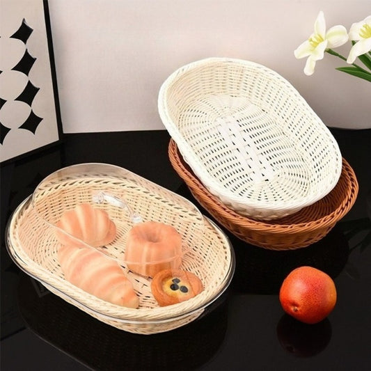 Woven Bread Basket with Lid Oval Rattan Food Basket for Serving Storage Fruits Vegetables Kitchen Dining Table Decor