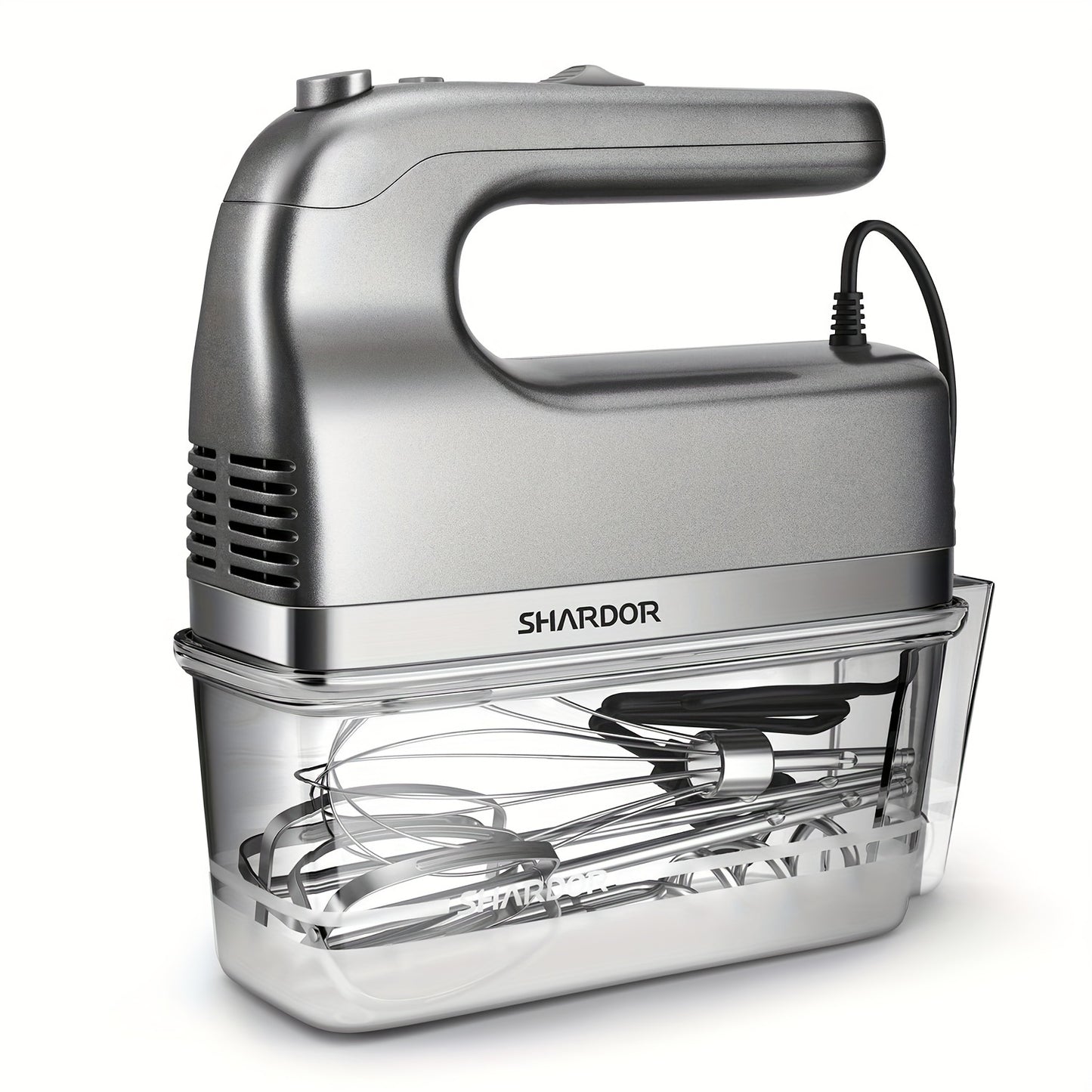 Electric Hand Mixer 250W with Storage Case – 5-Speed Plus Turbo Handheld Mixer with 5 Stainless Steel Attachments (2 Beaters, 2 Dough Hooks & 1 Whisk) – Kitchen Baking Mixer in Blue, Black, White & Silver