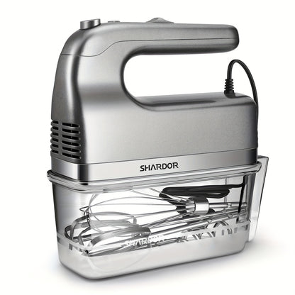 Electric Hand Mixer 250W with Storage Case – 5-Speed Plus Turbo Handheld Mixer with 5 Stainless Steel Attachments (2 Beaters, 2 Dough Hooks & 1 Whisk) – Kitchen Baking Mixer in Blue, Black, White & Silver