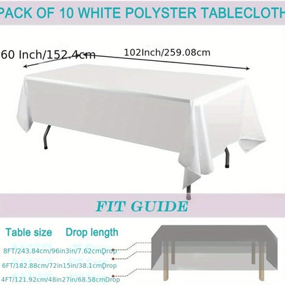 10-Pack White Rectangular Tablecloths 60x102 Inch - Washable Banquet Table Covers for Weddings, Parties & Events