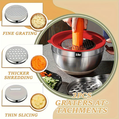 Stainless Steel Mixing Bowl Set 26pcs with 6 Bowls 20 Kitchen Tools Anti-Slip Bottom Multiple Sizes for Baking Cooking Meal Prep Storage