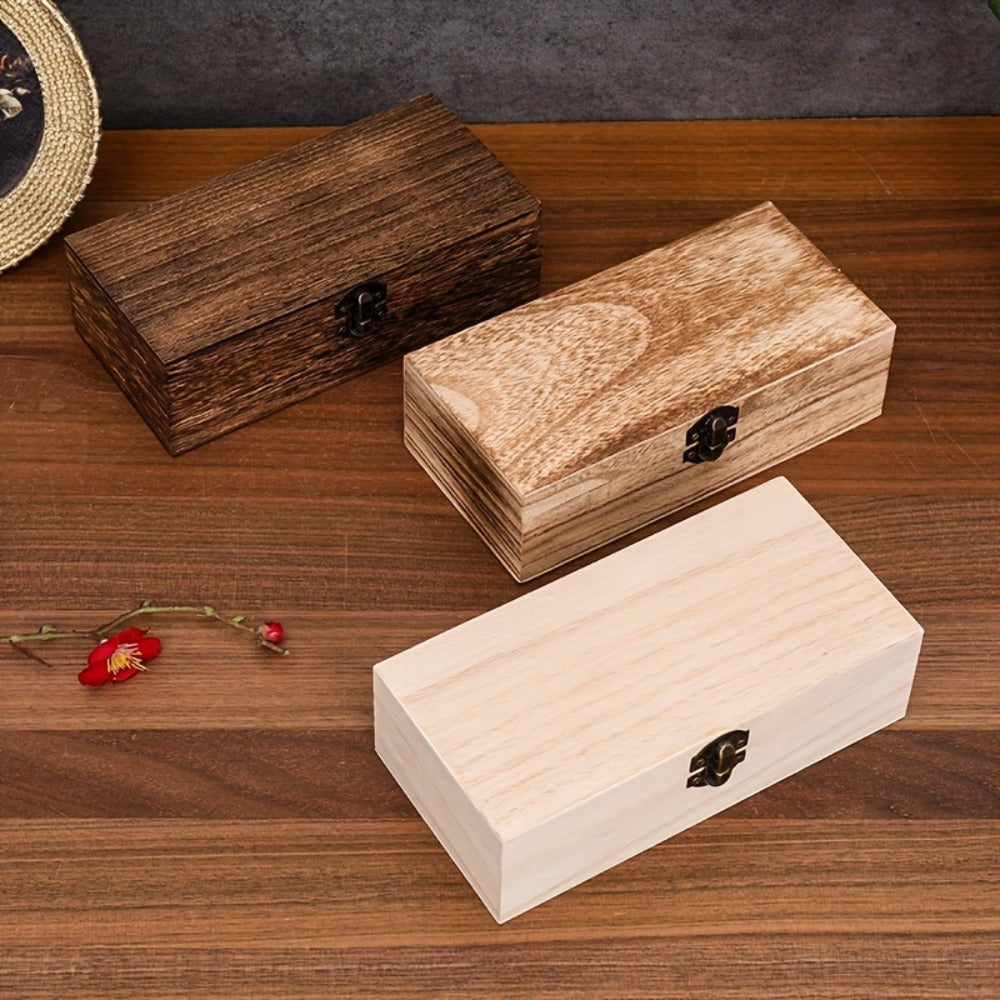 Jewelry Box with Lid & Lock Clasp Set of 3 – Vintage Wooden Storage Boxes for Jewelry, Daily Essentials & Gift Packaging, Versatile Home Organizer in 3 Colors