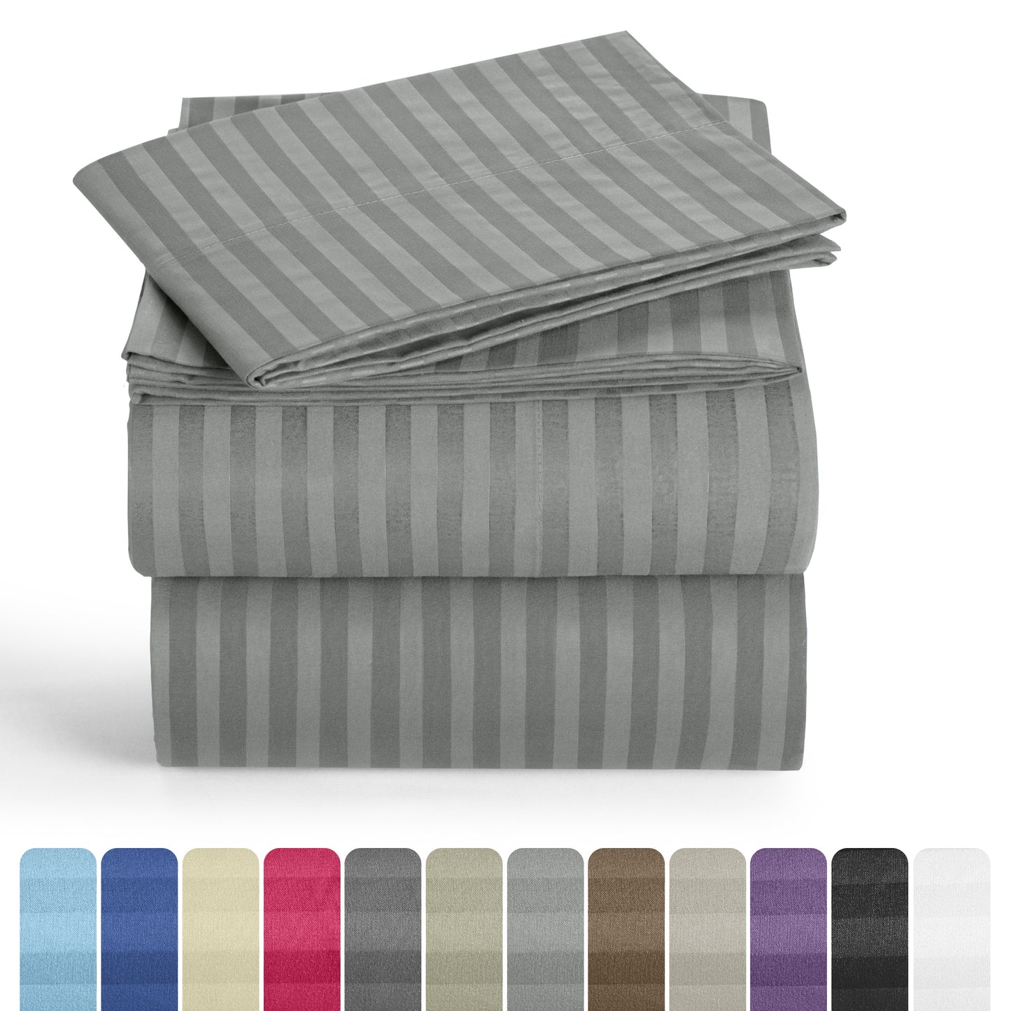 Bed Sheets Set 4/3 Piece Striped - Deep Pocket Fitted Sheet, Soft Breathable Cooling Microfiber Bedding with Pillowcases, Wrinkle Fade Stain Resistant, Hotel Luxury Quality for All Bed Sizes