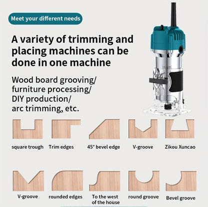 Wood Router 800W Trim Router for Woodworking - 35000RPM Electric Router with Edge Guide, Roller Guide, 6-Speed Adjustment for Precise Trimming, Profiling & Milling