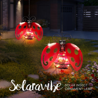 Solar Hanging Ornament Lights Ladybug & Butterfly – Waterproof Indoor Outdoor Decorative Garden Light with Spring Clips for Patio, Balcony, Porch & Trail, 5.5x2.5in