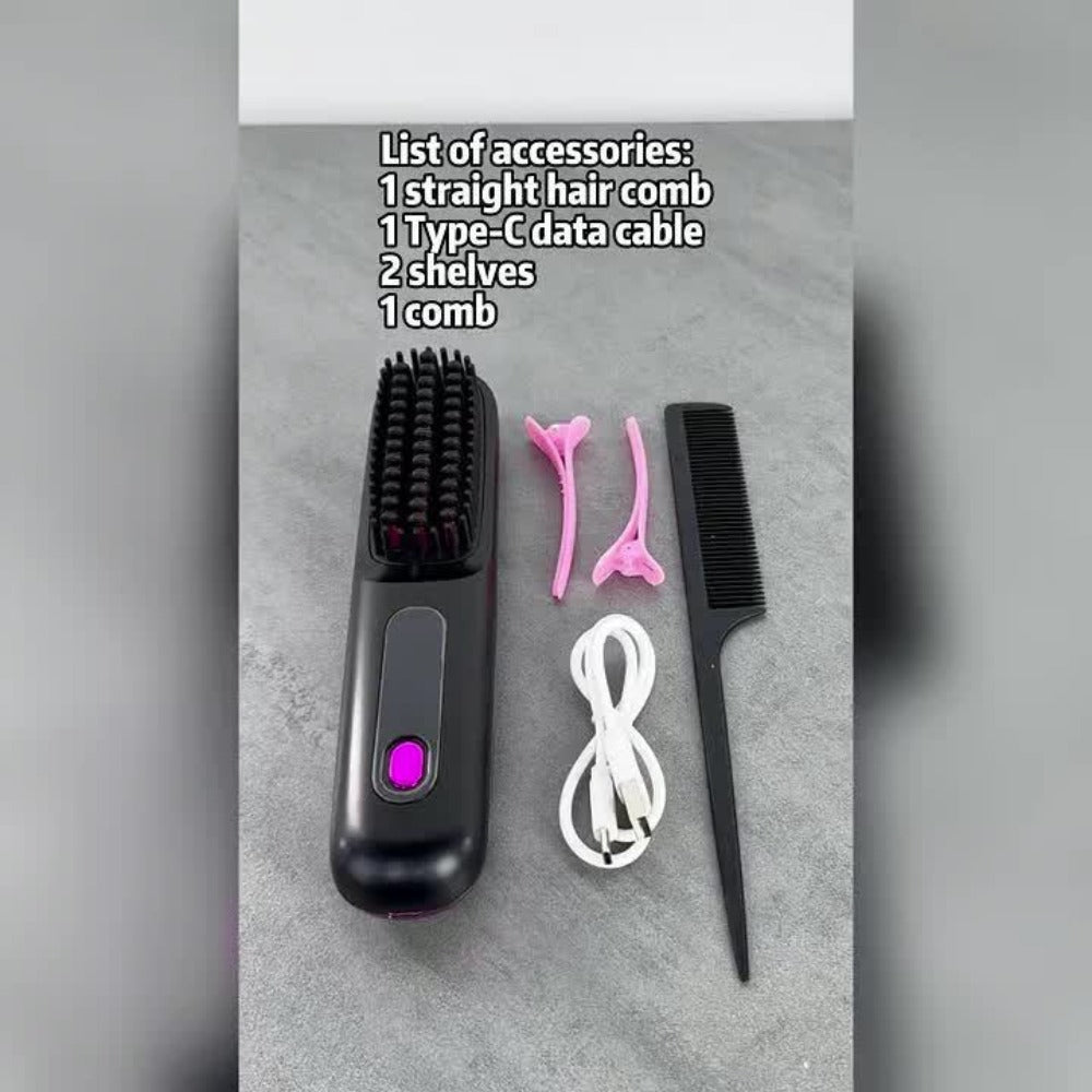 Cordless Hair Straightener USB Rechargeable - 3 Temperature Controls, LED Display, Long-Lasting Shine, Lightweight Travel Flat Iron with Comb & Clips, Portable Mini Hair Straightener for Women