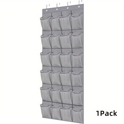 Over Door Shoe Organizer 24 Large Mesh Pockets – Foldable Breathable Hanging Storage Rack, Durable Fabric Closet Hanger for Shoes & Accessories, Space-Saving Door Organization
