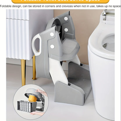 Potty Training Toilet Seat with Ladder – 2-in-1 Toddler Toilet Seat & Step Stool, Foldable Kids Potty Chair with Anti-Slip Pad, Splash Guard & Wide Double Pedal, for Boys & Girls