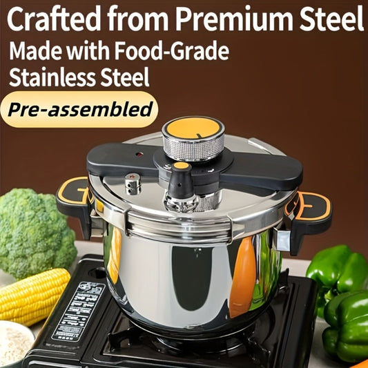Pressure Cooker Stainless Steel with One-Twist Lock Lid – Heavy-Duty Induction & Gas Compatible Stew Pot in 1.32gal, 1.59gal & 2.11gal, Dishwasher Safe Family Soup Cooker for Daily Cooking