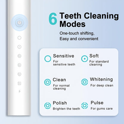 Rechargeable Electric Toothbrush 6 Cleaning Modes with 8 Brush Heads - USB Charge, Soft Bristles, Portable for Travel & Home Use, Oral Care Toothbrush for Men & Women - Black / White / Pink