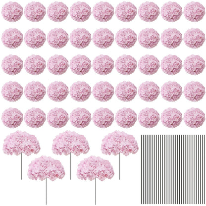 Artificial Hydrangea Flowers with Stems 72Pcs Fake Silk Hydrangea Flower Heads Bulk for Wedding Centerpieces Home Party Table Vase Decor Blue Purple Pink Champagne