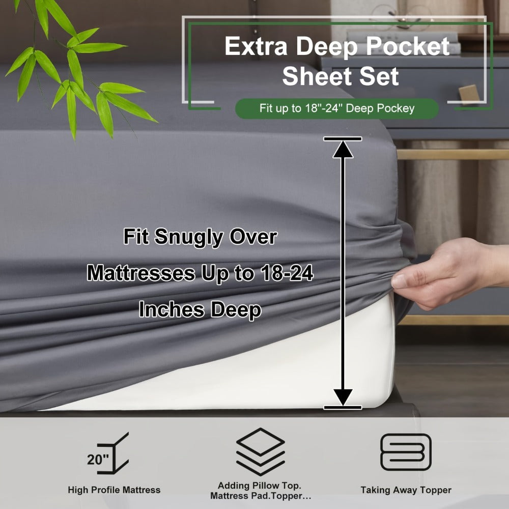 Bamboo Bed Sheets Set Twin Full Queen King – Cooling Breathable Viscose Fitted Sheet for Hot Sleepers Hotel Luxury Deep Pocket Bedding 13 Colors Available