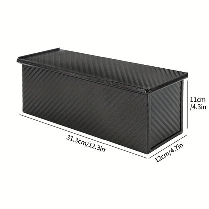 Pullman Loaf Pan with Lid, Extra Large 12.3x4.7x4.3 Inch Sandwich Bread Pan with Vent Holes, Nonstick Carbon Steel Toast Pan with Bread Knife, Square Loaf Pan for Sandwich Bread, Black or Gold