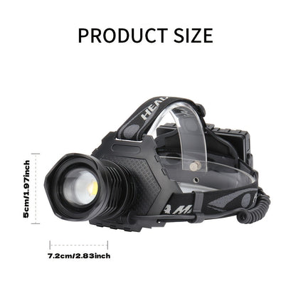 LED Headlamp 1700LM XHP-70 Aluminum Alloy with 6000mAh Rechargeable Battery – 3 Modes Adjustable Spotlight Floodlight Head Lamp for Camping Hiking Hunting Fishing Outdoor Adventure