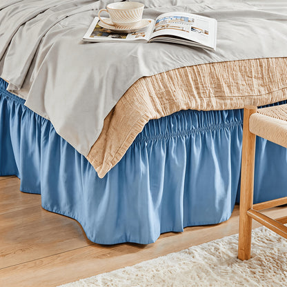Bed Skirt with Adjustable Elastic Belt - Ruffle Microfiber Dust Ruffle 15 Inch Drop, Hotel Quality, Fade Resistant, Machine Washable, Easy Wrap Fit