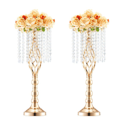 Wedding Flower Stand Vase Gold Crystal Centerpiece Tall Floral Stand for Party Table Decor Hollow Spiral Design Carbon Steel No-Tool Assembly for Weddings Events Banquets Hotels
