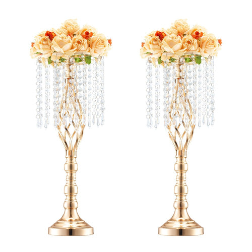 Wedding Flower Stand Vase Gold Crystal Centerpiece Tall Floral Stand for Party Table Decor Hollow Spiral Design Carbon Steel No-Tool Assembly for Weddings Events Banquets Hotels