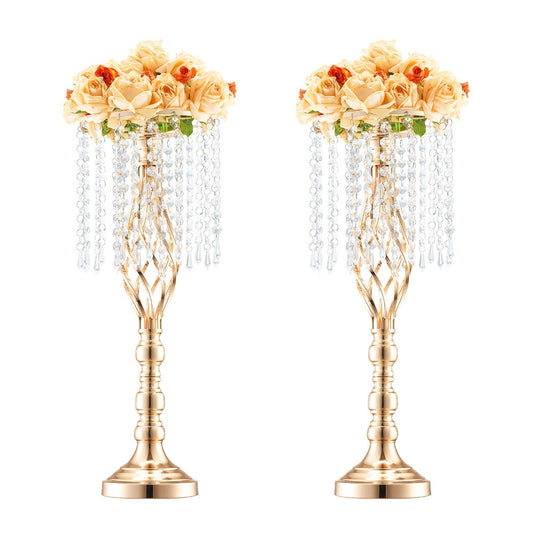 Wedding Flower Stand Vase Gold Crystal Centerpiece Tall Floral Stand for Party Table Decor Hollow Spiral Design Carbon Steel No-Tool Assembly for Weddings Events Banquets Hotels