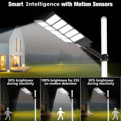 Solar Street Lights Outdoor 800 LED IP54 Waterproof with Motion Sensor – 6500K Dusk to Dawn Flood Light, Remote Control, Adjustable Brightness & Timer for Parking Lot Yard Garage Driveway Rural Area