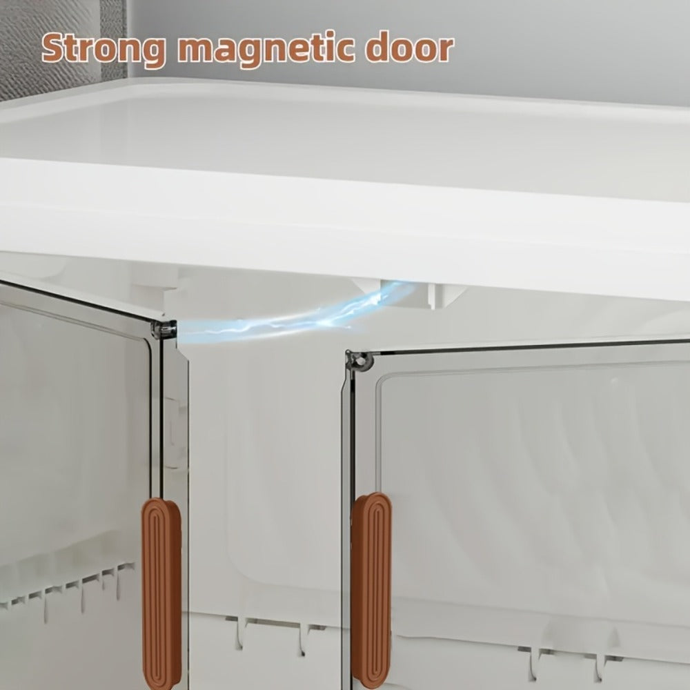Foldable Storage Cabinet with Door – Multi-Layer Stackable Storage Box for Shoes, Clothes & Books | Large Closet Organizer for Bedroom, Bathroom, Kitchen, Office & Wardrobe