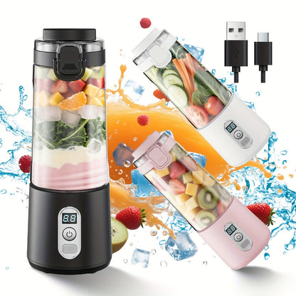 Portable Smoothie Blender USB-C Fast Charge 6-Blade Stainless Steel – Digital Timer Battery Display High-Speed Ice Crush No-Spill Lid | Protein Shake Gym Travel Blender in Black Pink White