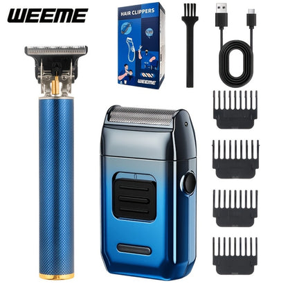 Electric Shaver Grooming Set for Men Hair Clipper Nose Trimmer Razor DIY Barber Kit USB Rechargeable 2 4 Piece Set Gift for Husband Dad Blue Gold White Green