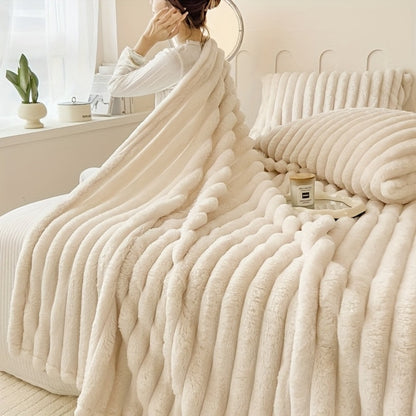 Reversible Faux Rabbit Hair Blanket – Thickened Soft Thermal Throw for Bed, Nap, Office & Camping, All Season, 4 Colors, 5 Sizes