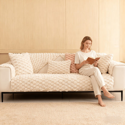 Non-Slip Sofa Cushion Cover Fuzzy Couch Pad Anti-Scratch Pet Friendly Machine Washable Fits 2 3 4 Seat Sectional Recliner 35.5 Inch Wide Beige Light Brown Grey
