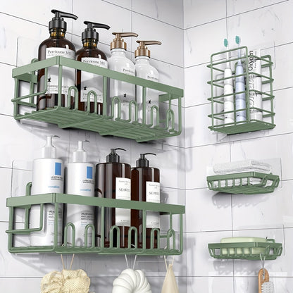Shower Caddy Organizer 5 Pack Adhesive Rustproof Stainless Steel Shower Shelves with Soap Holder No Drilling Bathroom Storage Rack for Shower Wall Renters Apartment Kitchen Multiple Colors