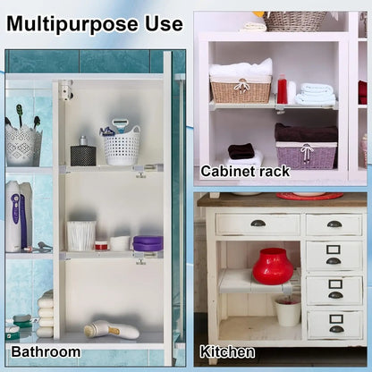 Adjustable Tension Shelf Rod Metal Storage Rack Expandable 18.9-31.5 Inch Closet Organizer Cabinet Wardrobe Kitchen Bathroom Shelf Divider