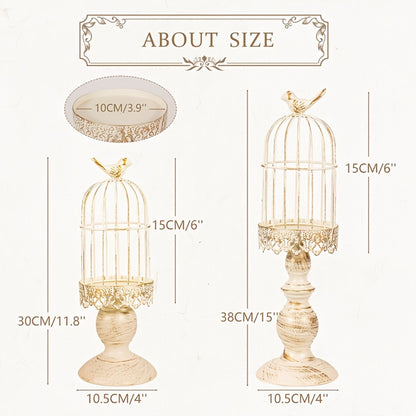 Birdcage Candle Holders Set of 2, Vintage Metal Candlestick Holders with Polished Finish — Wedding Table Centerpieces, Home Decor & Christmas Decoration | Black & White
