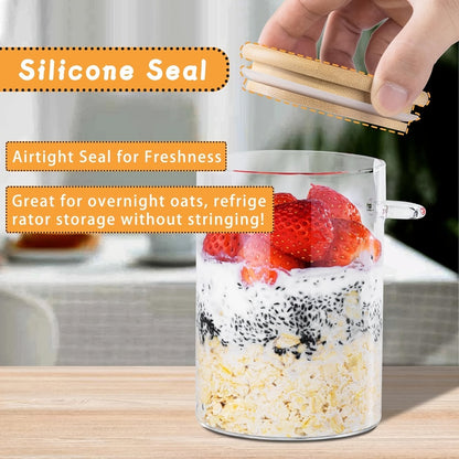 Overnight Oats Jars with Bamboo Lids & Spoons, 500ml Glass Meal Prep Containers — Dessert Bowl Set for Chia Pudding, Salad, Cereal, Yogurt & Sourdough Starter | 4 or 6 Pack