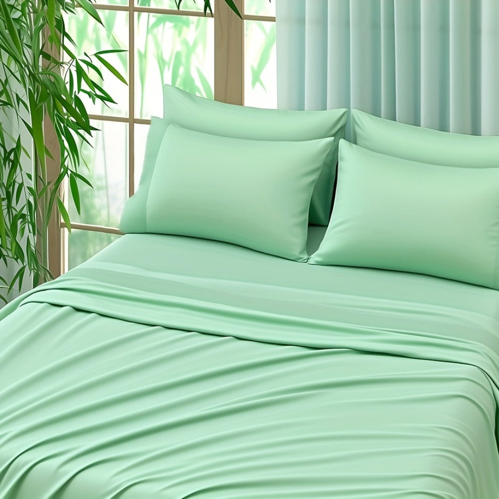 Bamboo Fitted Sheet Set 4-Piece Deep Pocket 18"-24", 2200TC Ultra-Soft Cool Breathable Bed Sheets, Anti-Shrink Fade-Resistant, Ideal for Hot Sleepers