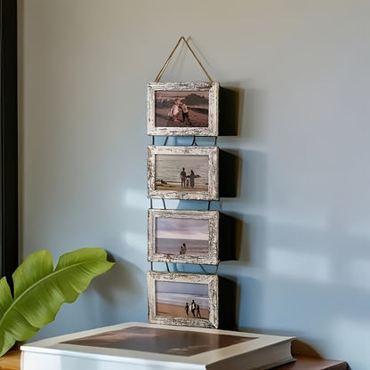 Picture Frame Set 4pcs Wooden Glass 4x6 with Flip-Top Display – Collage Photo Frames for Wall & Desktop, Interchangeable Mat, Home Decor Room Aesthetic – Wedding, Housewarming & Holiday Gift (White/Brown)