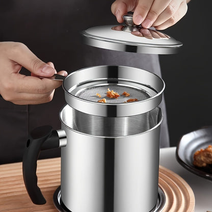 Grease Container with Strainer Stainless Steel BPA Free - Kitchen Bacon Fat Storage Can with Easy Pour Handle for Cooking Oils and Fats, Essential Kitchen Accessory