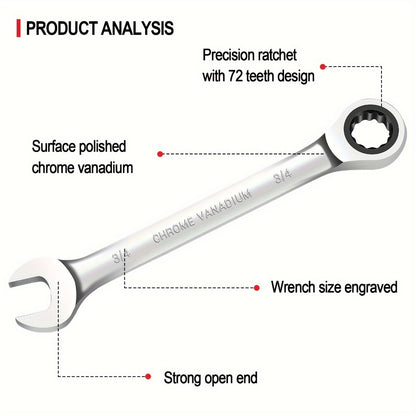 Combination Ratcheting Wrench Set 22pcs SAE & Metric, 1/4"-3/4" & 6-18mm Chrome Vanadium Steel, 72-Tooth Ratchet Wrenches with Oxford Bag, ANSI Standard for Car Repair & Home Appliance Maintenance