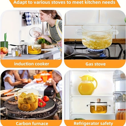 Borosilicate Glass Pot with Lid, Stovetop & Induction Safe, Dishwasher Safe, Heat-Resistant Glass Cookware for Soups, Milk, Baby Food & Noodles, Small 60.87oz & Large 77.77oz, Home & Restaurant