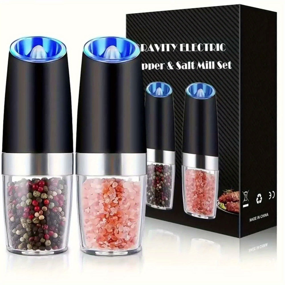 Electric Salt and Pepper Grinder Set 2PCS – Battery-Powered, LED Light, One-Handed Automatic Operation, Adjustable Coarseness