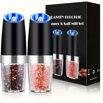 Electric Salt and Pepper Grinder Set 2PCS – Battery-Powered, LED Light, One-Handed Automatic Operation, Adjustable Coarseness