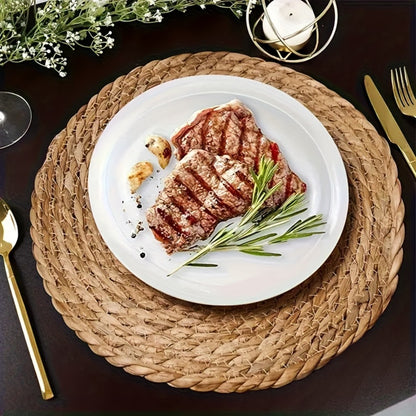 12pcs Rattan Placemats Natural Wicker Round Table Mats Heat-Resistant Non-Slip 11.8" Kitchen Dining Decor Bohemian