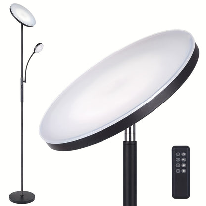 LED Floor Lamp with Reading Light – 27W 2300LM Dimmable Torchiere Standing Lamp, 4 Color Temperatures, Remote & Touch Control, Metal Base for Living Room Bedroom Home Office (Black/White)