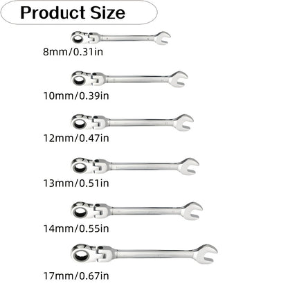 Ratchet Wrench Set 6-Piece Double-Ended Quick Release – Metric 8-17mm, 72-Tooth, Adjustable Combination Wrench Kit with Storage Bag for Home, Car & Mechanical Use