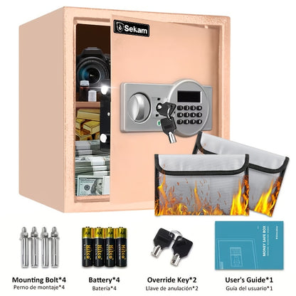 Fireproof Home Safe Box with Digital Keypad and Key Lock Heavy Duty Steel Security Safe for Money Documents Valuables Jewelry Passports 0.23 0.8 1.5 2.2 Cubic Feet Multiple Colors with Cash Bag