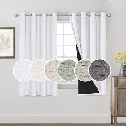 Blackout Curtains 2 Panels 100% Blackout Linen Textured Thermal Insulated Grommet Window Drapes Noise Reducing for Bedroom Living Room Hall - Full Light Blocking Room Darkening Curtains