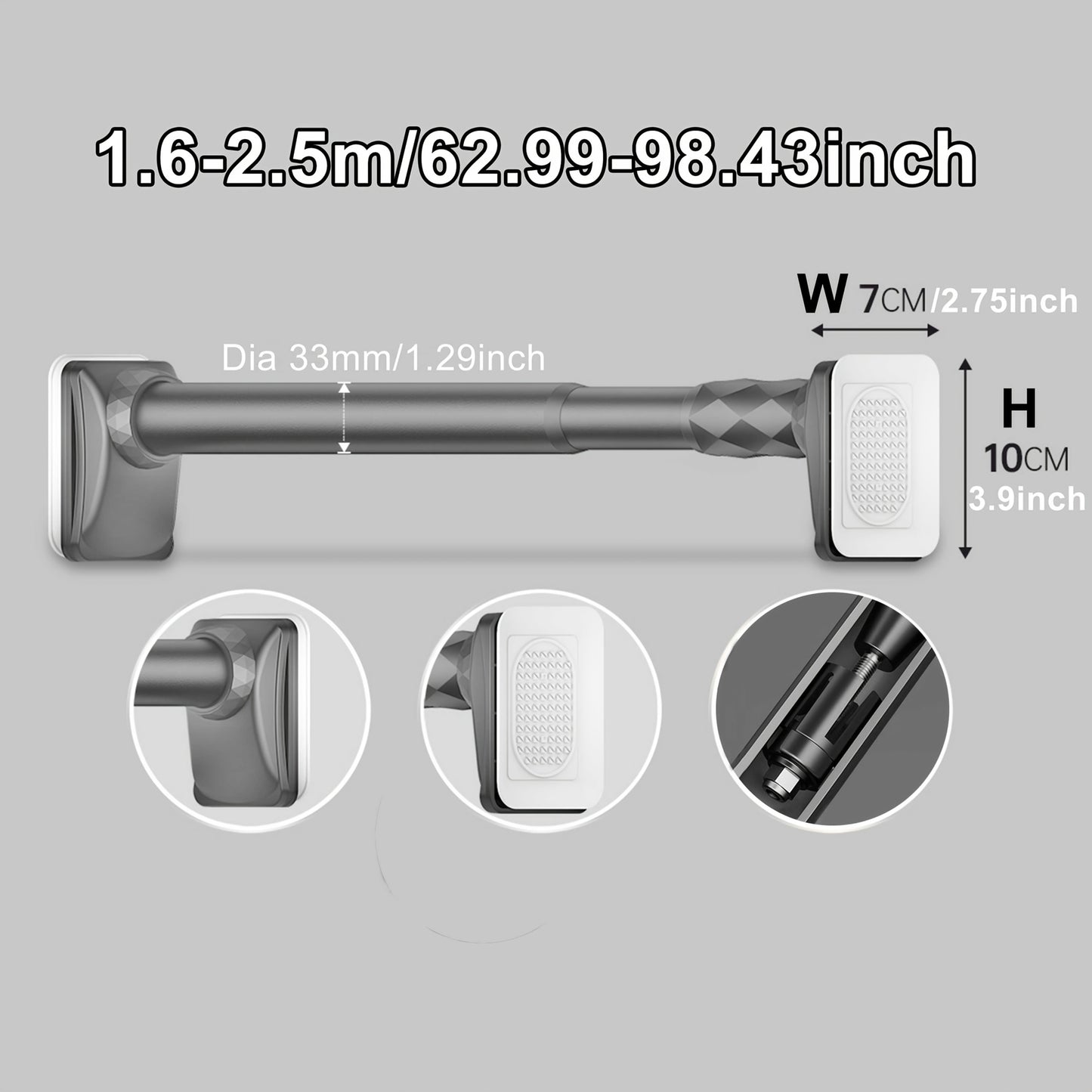 Telescopic Curtain Rod No Drill 15.75"-196.85" Adjustable Shower Curtain Rod 33mm for Large Windows