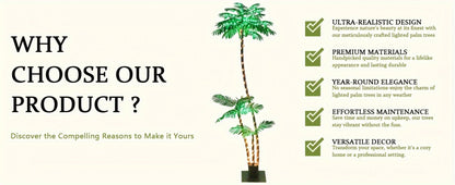 Solar Powered Artificial Palm Tree 7ft Triple Trunk 260 LED Lights 8 Modes Dimmable Timer 2200mAh Battery Metal Base Outdoor Indoor Decor Tiki Bar Patio Beach Garden Christmas Halloween Party