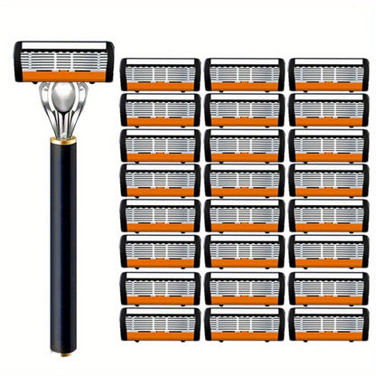 Safety Razor Set with Replacement Blades – Anti-Slip Metal Handle, Contour Fitting, Fully Washable Shaving Kit for Men | 24 or 36 Blades