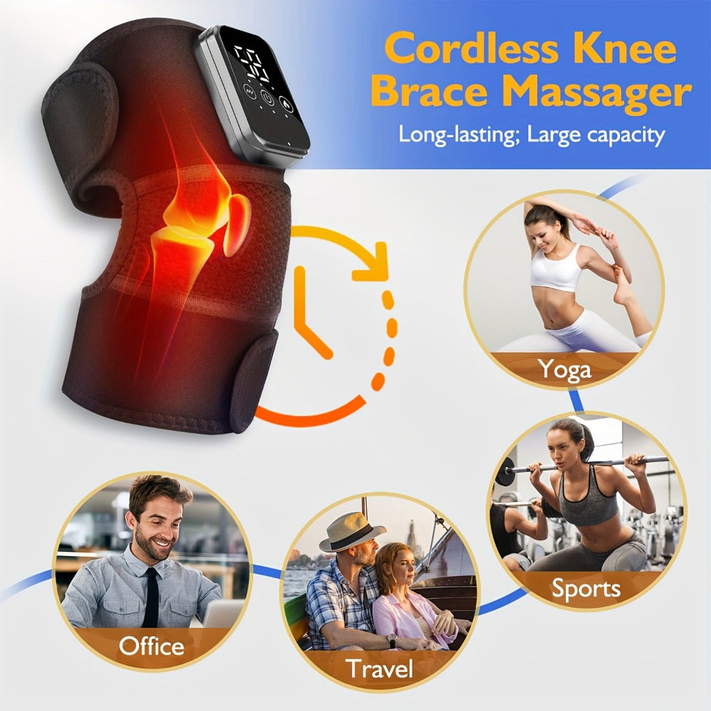 Heated Knee Massager with Heat and Vibration Massage – Wireless Portable Electric Knee Brace Wrap for Pain Relief, Arthritis, Joint Stiffness – 3-in-1 Shoulder Elbow Knee Heating Pad, Gift for Elderly