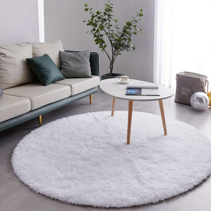 Round Shaggy Plush Rug – Soft Fluffy Circular Carpet for Bedroom & Living Room, Easy Clean